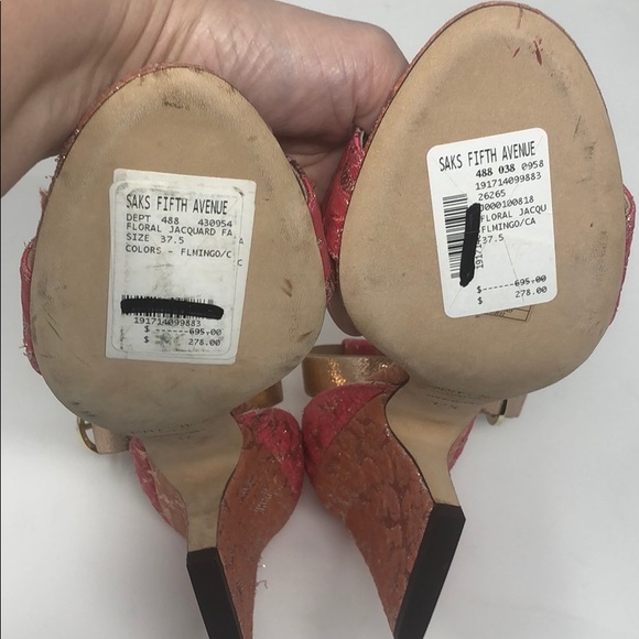 Flamingo pink rose gold jacquard Jimmy Choo sandal - Picture 4 of 6